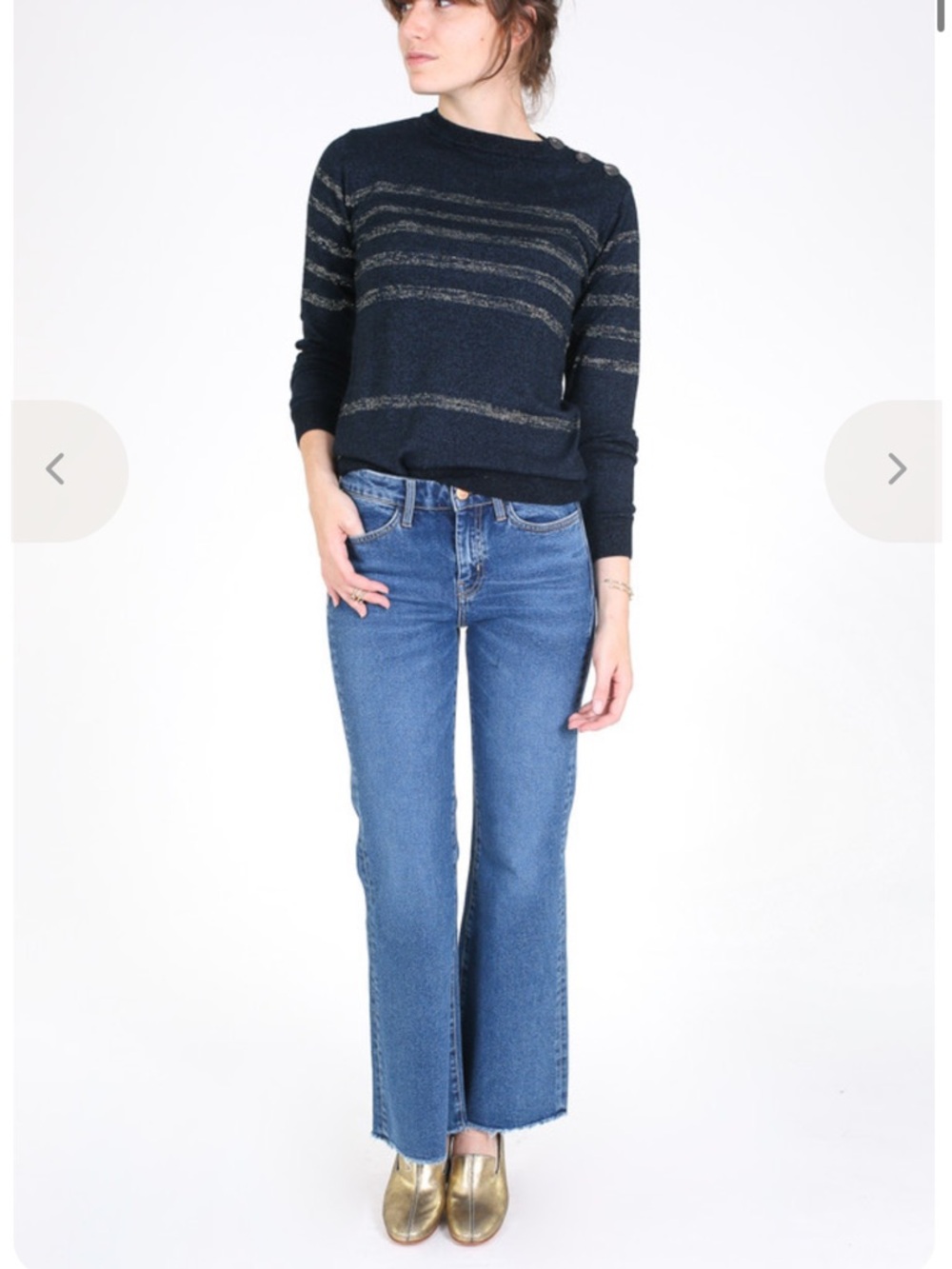 M.I.H Jeans Sophia Breton Knit sweater in an indigo and gold colorway Xs-see des